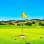 Flick International A vibrant golf course with a manicured putting green under a blue sky