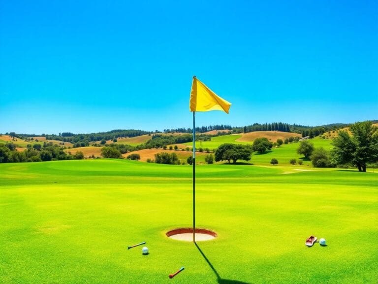 Flick International A vibrant golf course with a manicured putting green under a blue sky