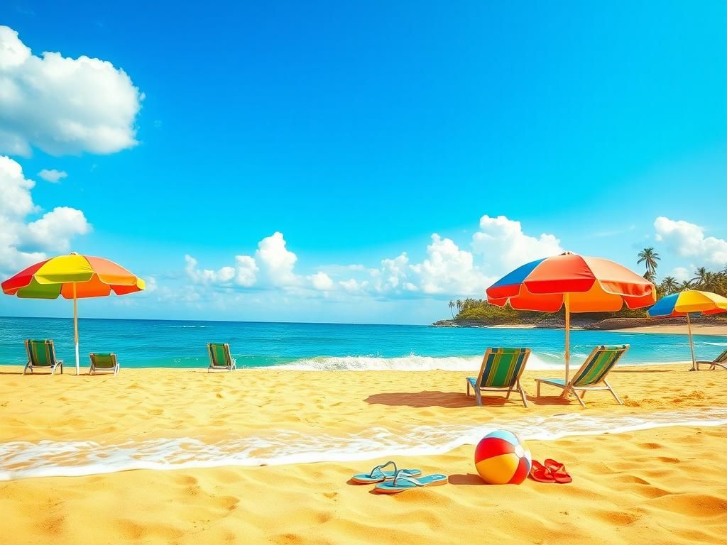 Flick International Vibrant summer beach scene with colorful umbrellas and gentle waves