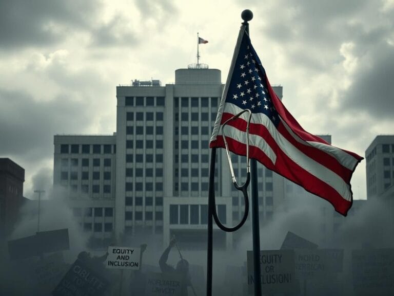 Flick International Stark exterior of a large hospital building in a polluted urban environment