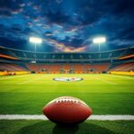 Flick International A vibrant football field at night featuring the Pittsburgh Steelers emblem