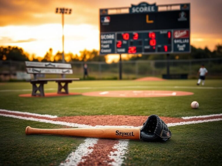 Flick International Tranquil baseball field at sunset with bat and glove representing youth sports