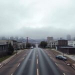 Flick International A bird's-eye view of San Francisco's skyline shrouded in fog with visible infrastructure issues.