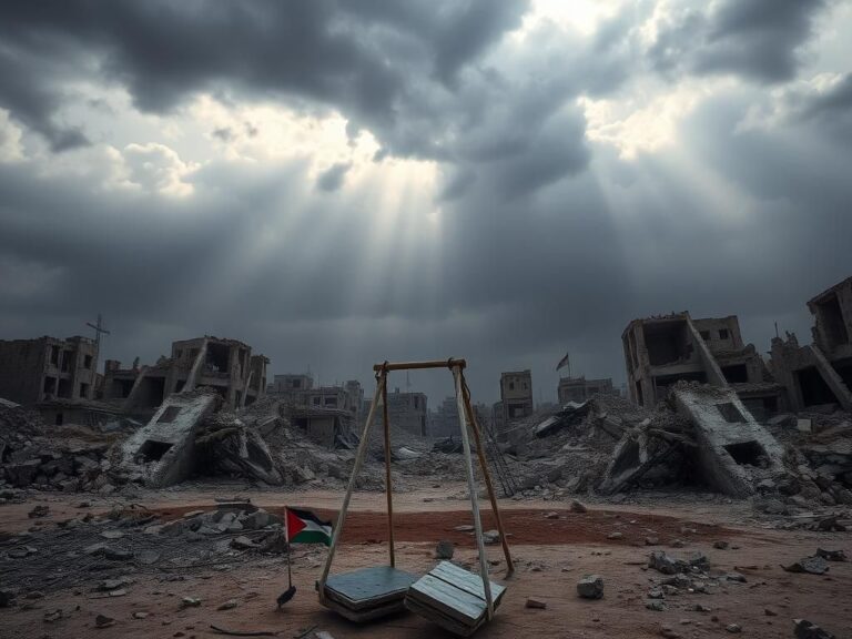 Flick International A haunting image of a desolate playground in Gaza, symbolizing lost childhood amid conflict.
