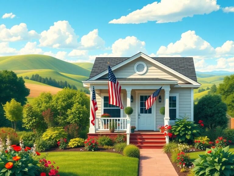 Flick International A welcoming front porch decorated with the American flag, symbolizing respect and responsibility of immigrants.