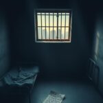 Flick International Dark prison cell symbolizing oppression and despair with cold gray walls and faint light