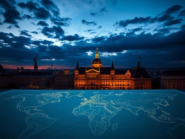 Flick International A dramatic skyline of Brussels at dusk with the European Commission building in foreground