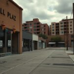 Flick International Desolate urban street in Boyle Heights with empty storefronts and 'For Lease' signs