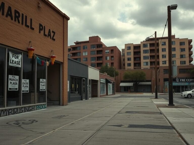 Flick International Desolate urban street in Boyle Heights with empty storefronts and 'For Lease' signs