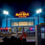 Flick International Night view of Hard Rock Stadium showcasing enhanced security measures during Club World Cup