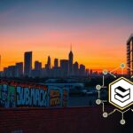 Flick International A dynamic cityscape of Los Angeles at dusk with colorful street art murals symbolizing protest and activism.