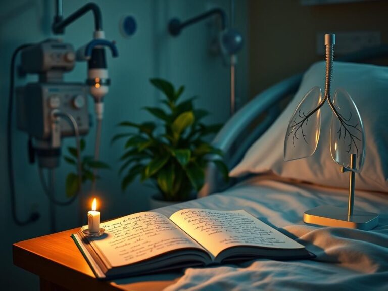 Flick International Hospital scene with ventilator and ECMO machine, candle, and prayer notebook symbolizing hope