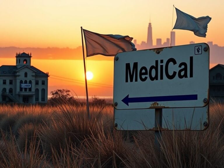 Flick International California landscape with Medi-Cal sign and San Francisco skyline
