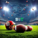 Flick International A college football stadium showcasing a rivalry between SEC and Big Ten teams under stadium lights at night