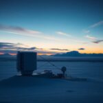 Flick International A military radar installation at Pituffik Space Base in Greenland under a twilight sky