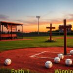 Flick International A serene baseball field at dusk with a wooden cross symbolizing faith