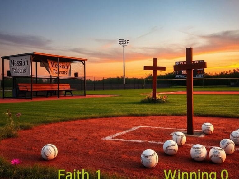 Flick International A serene baseball field at dusk with a wooden cross symbolizing faith