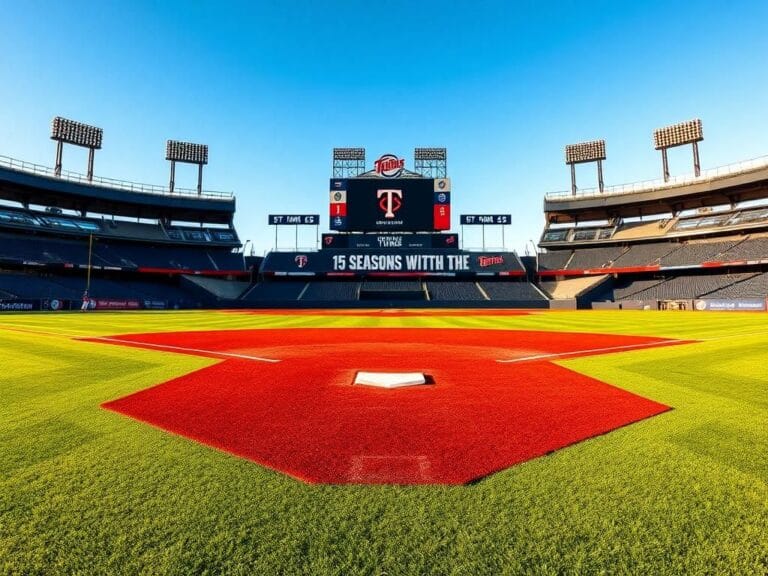 Flick International A serene baseball stadium representing the Minnesota Twins colors under a clear blue sky