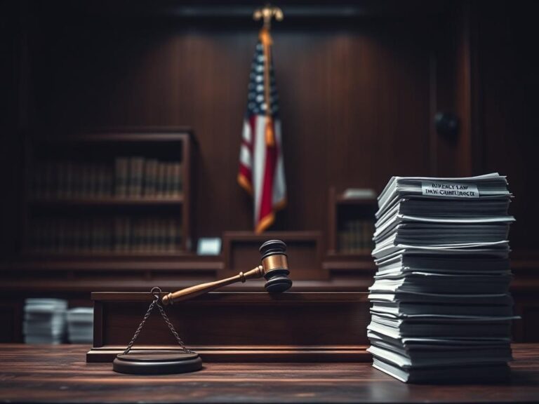 Flick International Dramatic courtroom scene depicting the tension around immigration law enforcement with a gavel and law books