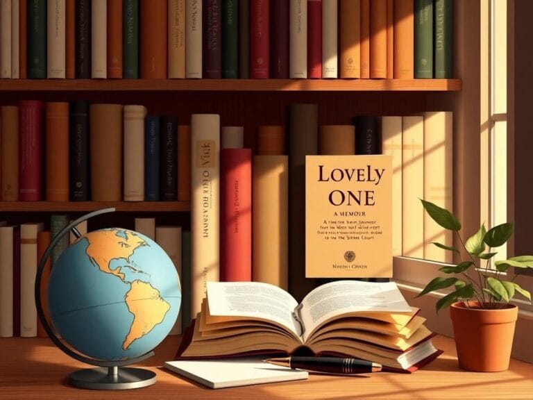 Flick International A stylized bookshelf featuring Ketanji Brown Jackson's memoir 'Lovely One' surrounded by diverse books and a decorative globe.