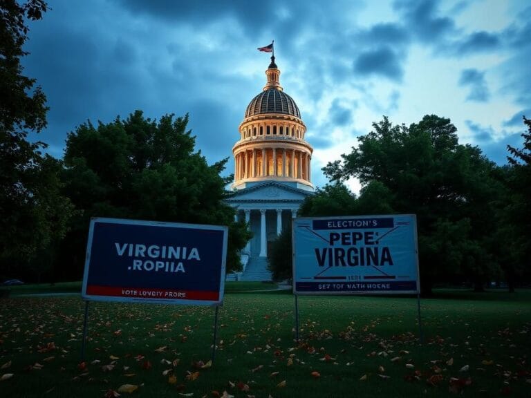 Flick International Virginia state Capitol at dusk with campaign sign emphasizing political change