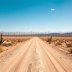 Flick International Vast empty U.S.-Mexico border landscape under a clear blue sky