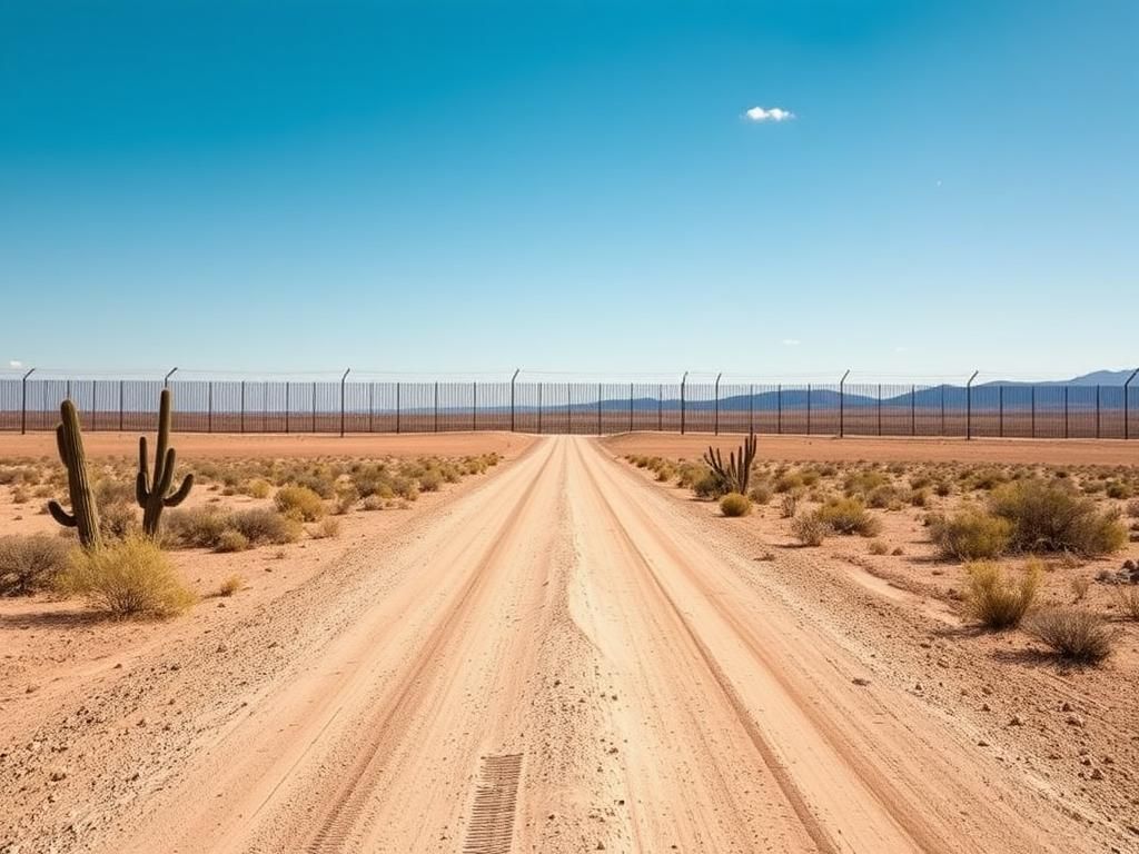 Flick International Vast empty U.S.-Mexico border landscape under a clear blue sky