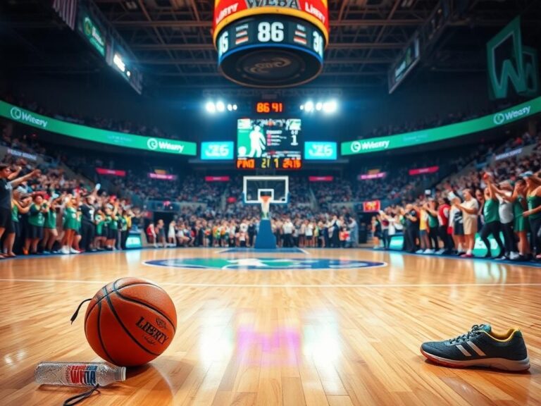 Flick International New York Liberty basketball game scene showcasing vibrant court and cheering fans