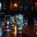 Flick International A dimly lit bar scene with empty glasses emphasizing the tension surrounding Karen Read's trial