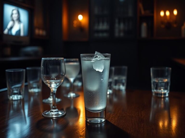 Flick International A dimly lit bar scene with empty glasses emphasizing the tension surrounding Karen Read's trial