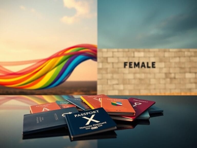 Flick International A vibrant rainbow spectrum juxtaposed with a stark monochromatic wall illustrating gender identity issues.