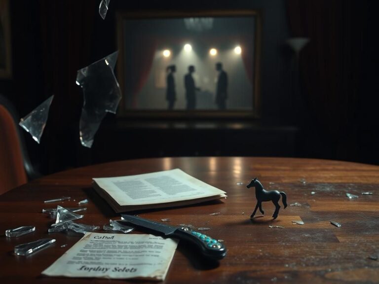 Flick International Dimly lit room with shattered glass pieces reflecting the tumultuous relationship of Johnny Depp and Amber Heard