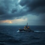 Flick International Tugboat navigating stormy seas during Israel's emergency evacuation amid conflict