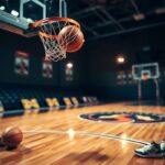 Flick International Close-up of a basketball just kissed by the rim during an intense game