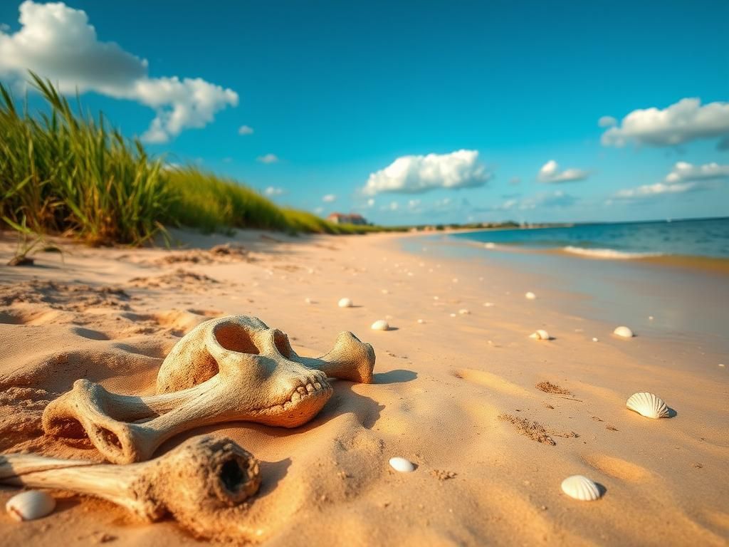 Flick International Partially buried human bones and artifacts on Edisto Island beach