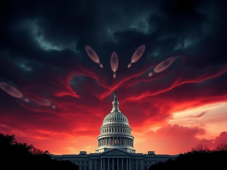 Flick International Conceptual image of the United States Capitol against a dramatic sky symbolizing political tension.