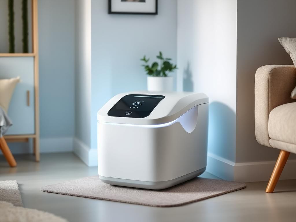 Flick International A stylish automatic litter box in a modern living space