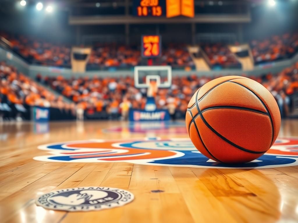 Flick International Dynamic basketball court scene showcasing an abandoned orange basketball amidst a tense rivalry