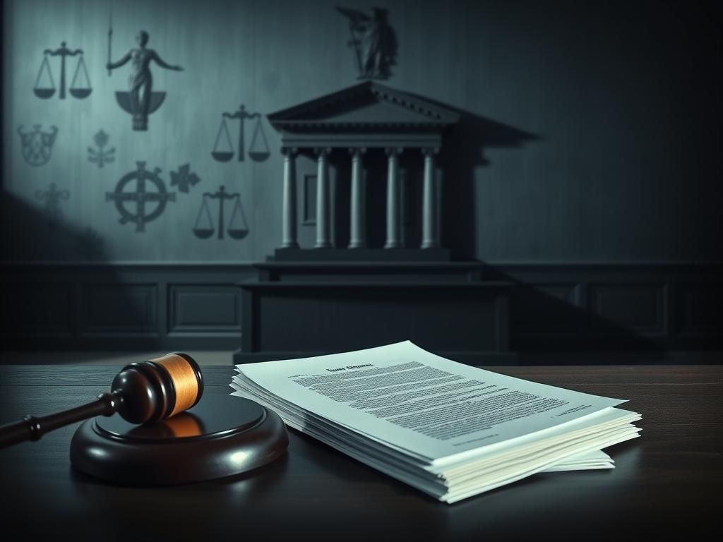 Flick International A solemn courtroom scene with an empty bench and a gavel on legal documents, representing judicial inaction