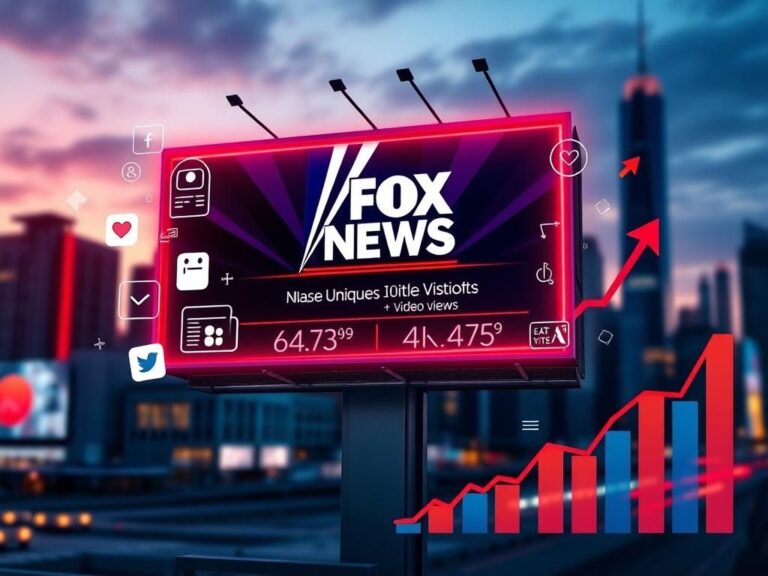Flick International Large digital billboard displaying the Fox News logo with statistics about unique visitors and video views