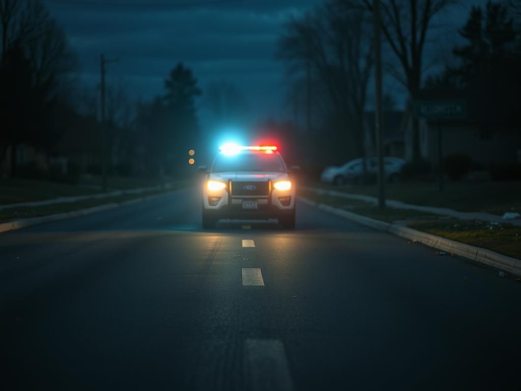 Flick International Law enforcement vehicle with ICE emblem parked on empty suburban street at dusk