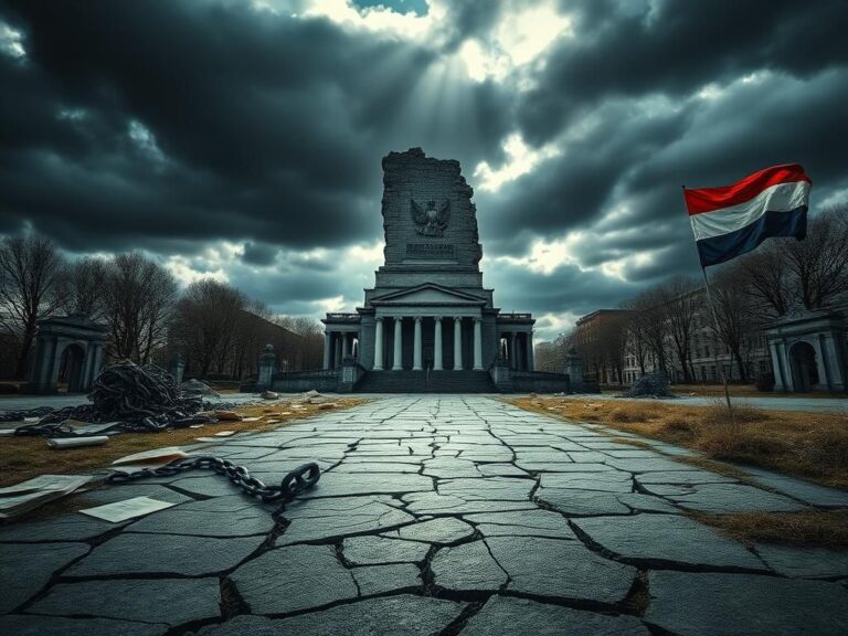 Flick International A crumbling stone monument symbolizing political instability in the Netherlands