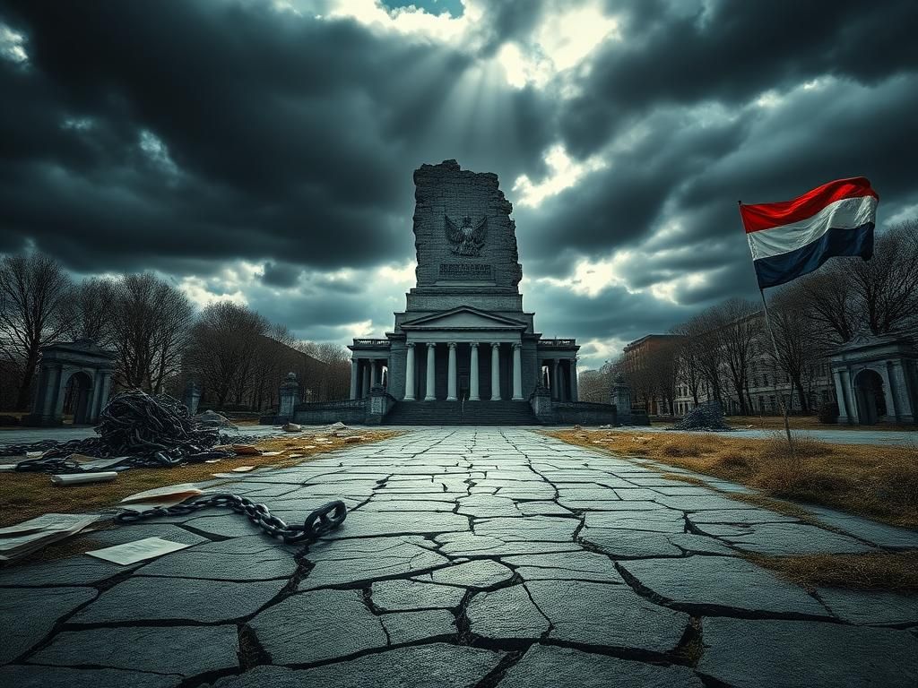Flick International A crumbling stone monument symbolizing political instability in the Netherlands