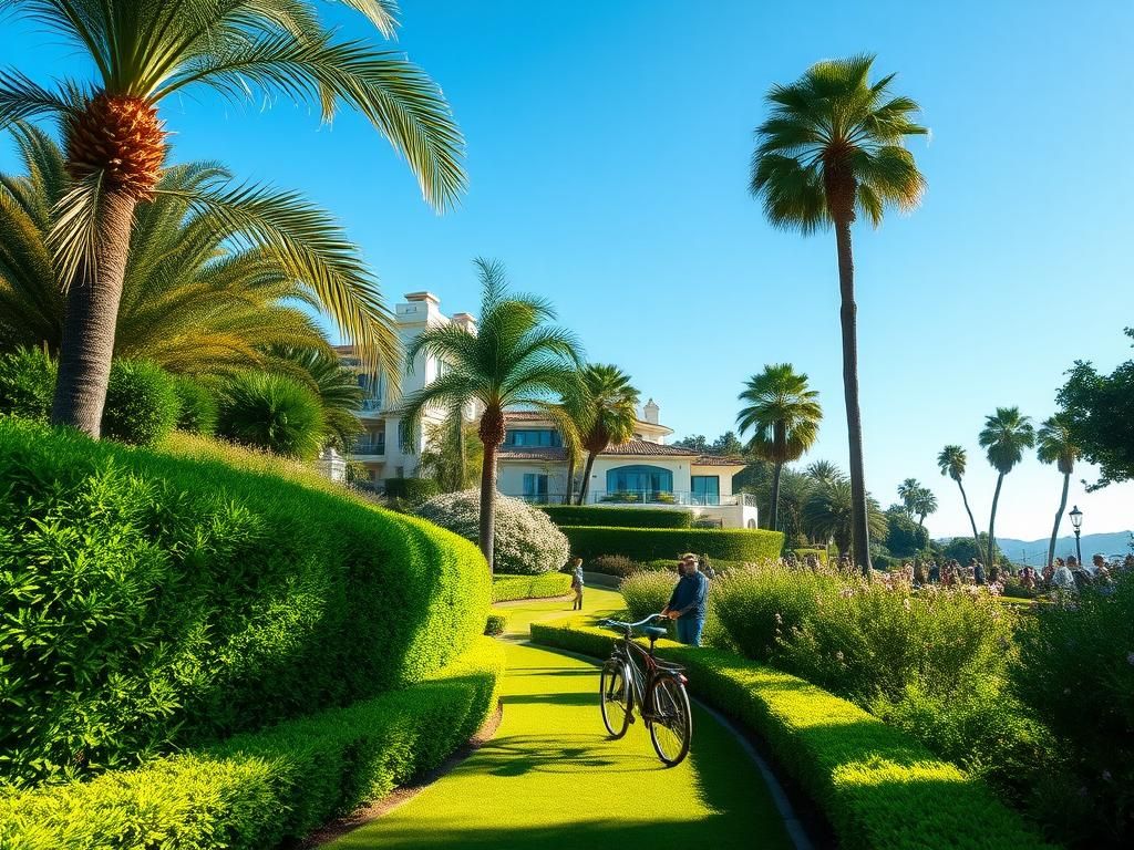 Flick International Lush landscape of Montecito, California with greenery and modern villa.