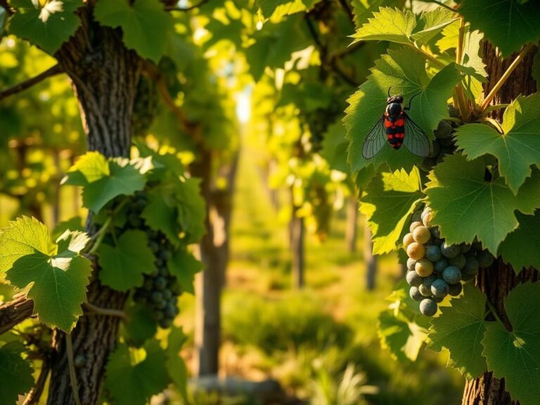 Flick International Close-up view of a vineyard with spotted lanternfly egg masses