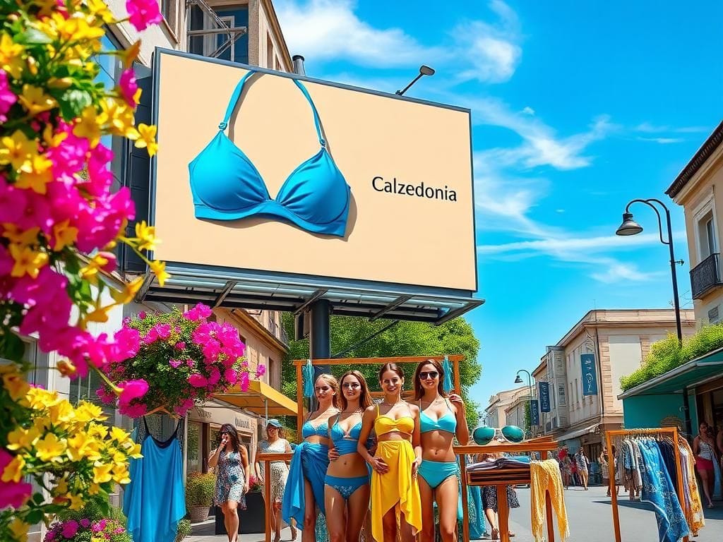 Flick International Billboard featuring Heidi Klum in blue bikini top for Calzedonia