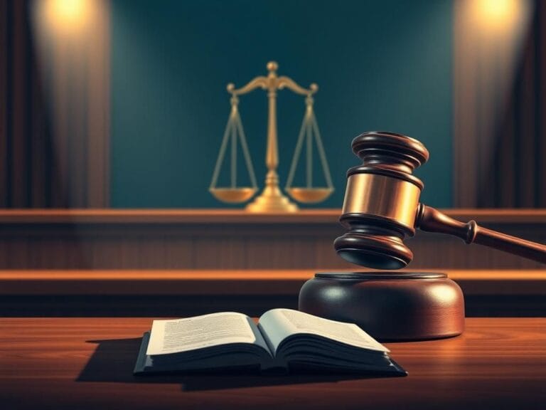 Flick International A stylized gavel on a polished bench symbolizing justice in a courtroom setting.