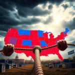 Flick International Large-scale map of the United States highlighting congressional districts in red and blue