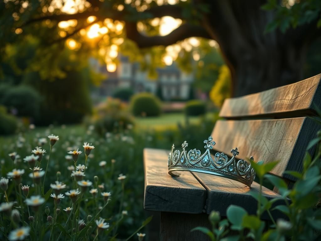 Flick International A serene garden scene at dusk with delicate wildflowers and a weathered wooden bench symbolizing healing and renewal.
