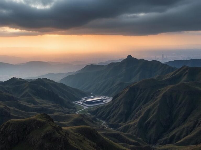 Flick International Aerial view of the rugged mountainous landscape surrounding Iran's Fordow nuclear facility.